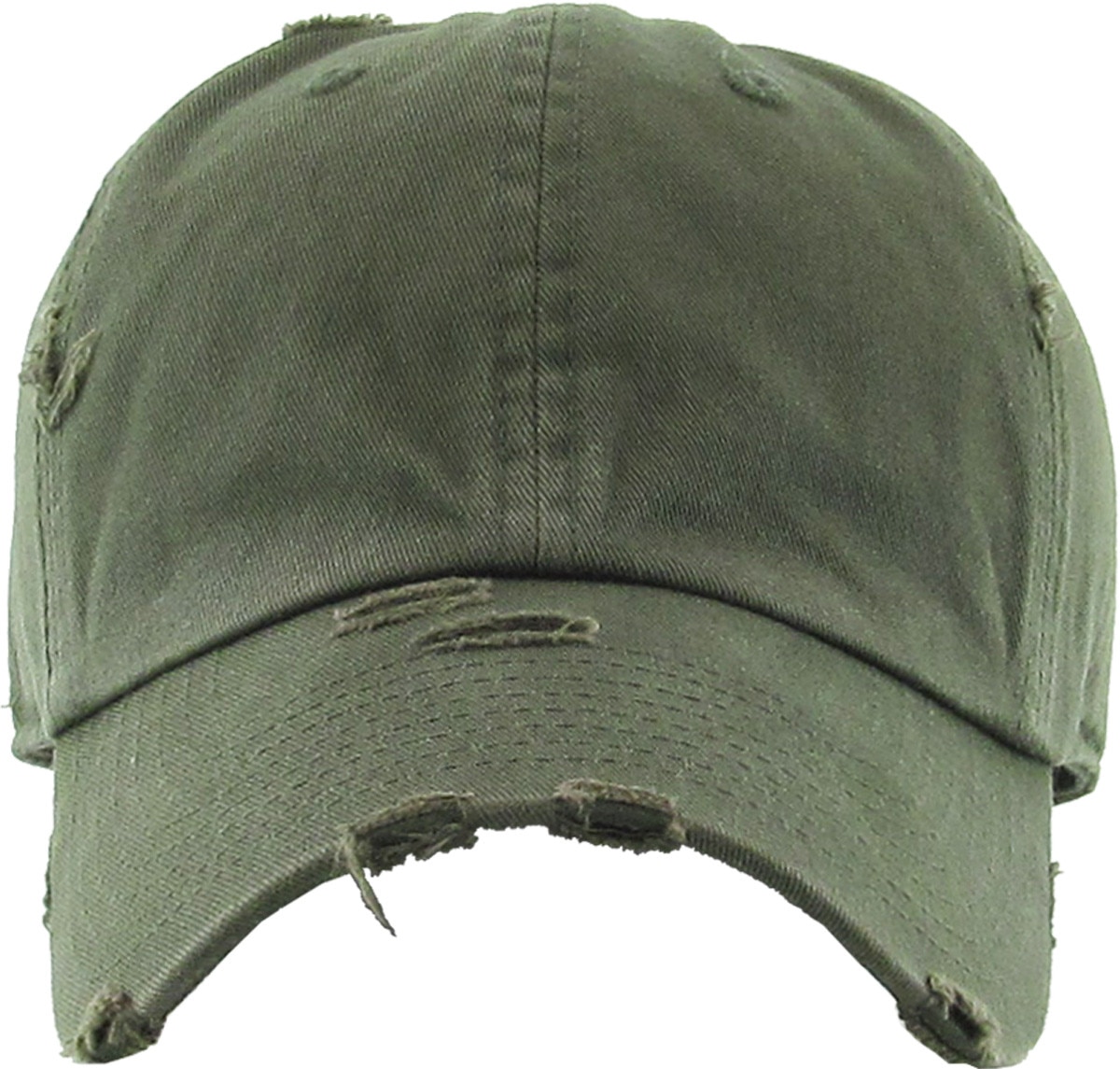Olive Distressed Vintage Baseball Cap Front View